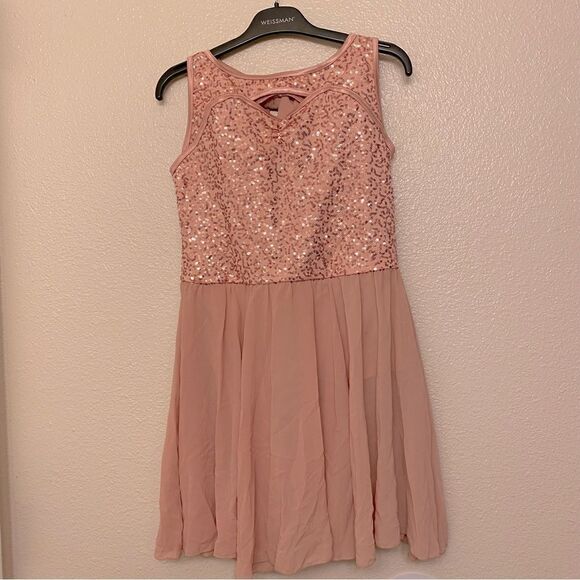 WEISSMAN Dance Costume lyrical pink sequin bow dress No Angel 9796 child XLC - Picture 2 of 11